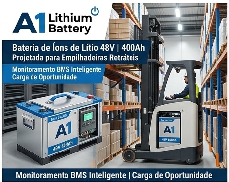 Bateria de Íons de Lítio A1 Lithium 48V 400Ah para Empilhadeira Retrátil
